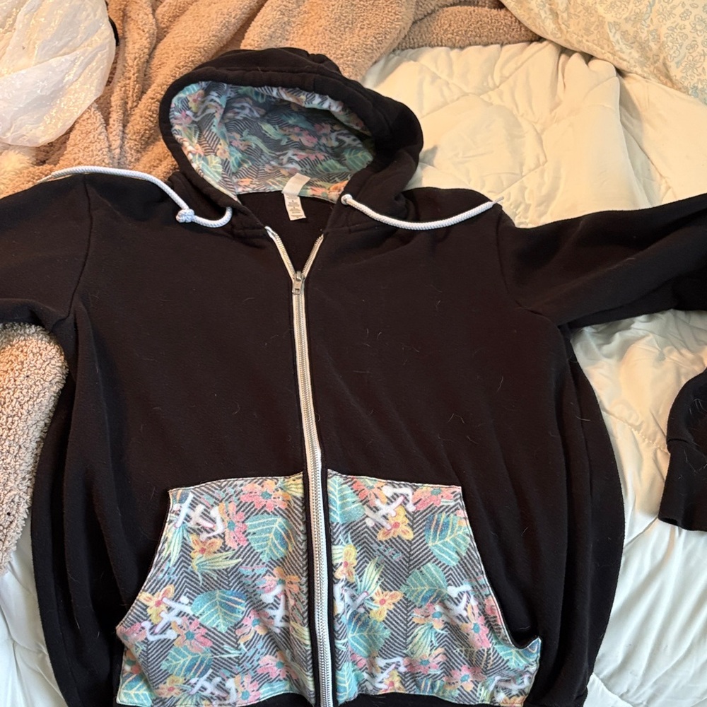 Bella Canvas Black Hoodie with Floral Pockets